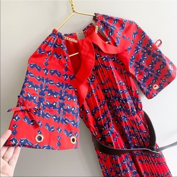 Self-Portrait Organic Print Midi Dress Pleated - Picture 5 of 8